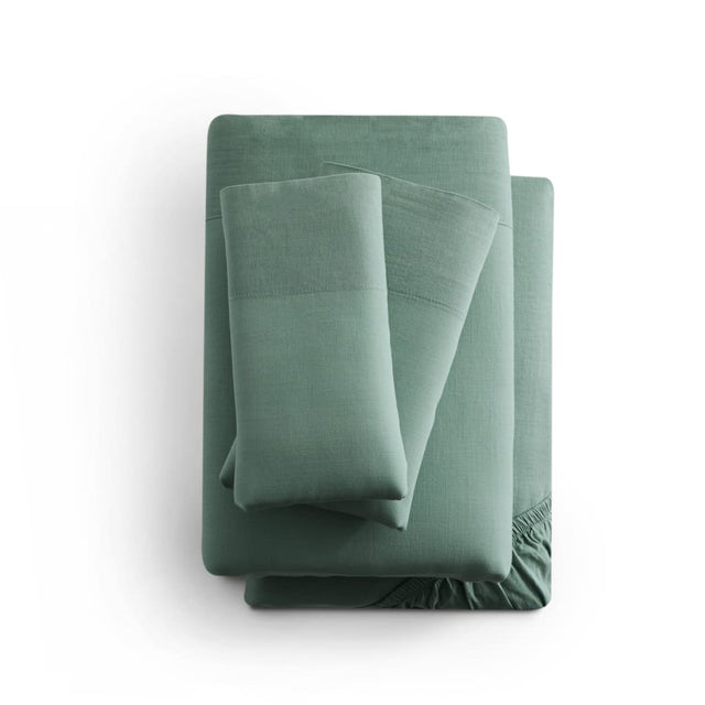 Linen-Weave Cotton Sheet Set - Twin / Sage - Bed Sheets