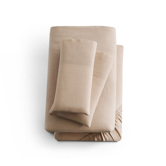 Linen-Weave Cotton Sheet Set - Twin / Sand - Bed Sheets